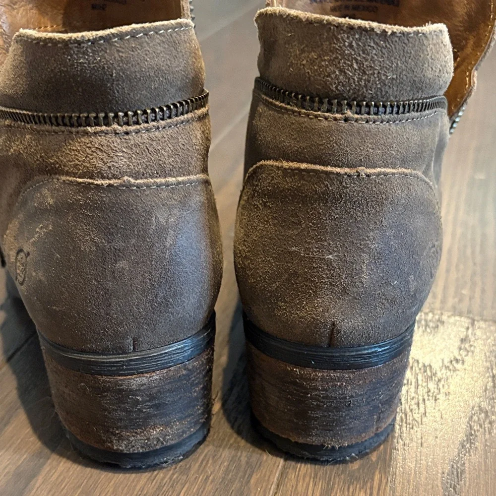 New.   Born Women's Brown Suede Ankle Booties with Side Zip